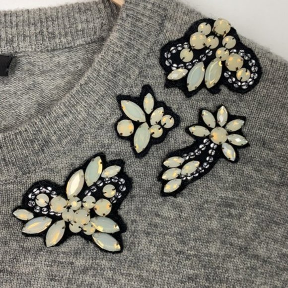 NWT J.Crew M Sweater Gray Faux-Opal Embellished Holiday - Picture 8 of 14